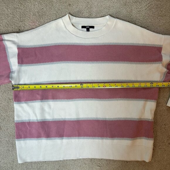 Vans Sweater Women’s Large White With Pink And Blue Stripes Knit Mid Length - Picture 10 of 11